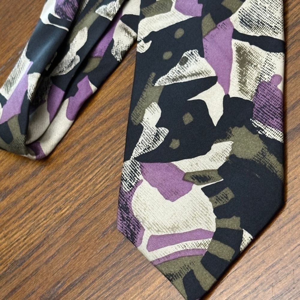 Pierre Balmain Silk Designer Vintage Abstract Purple Geometric Necktie Tie